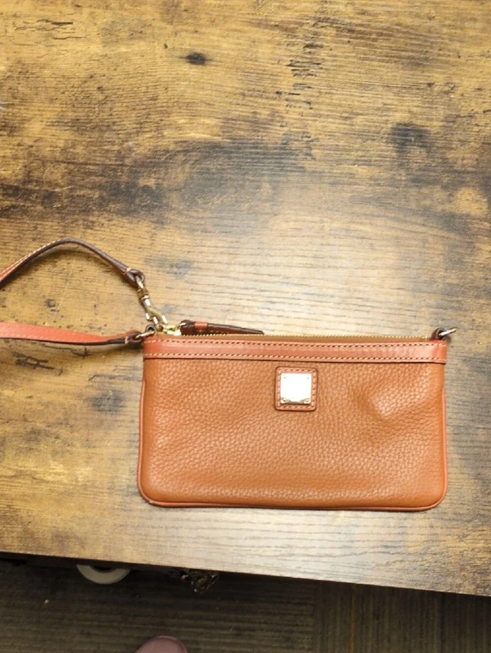 Dooney & Bourke Pebbled Leather Wristlet — Cognac Brown